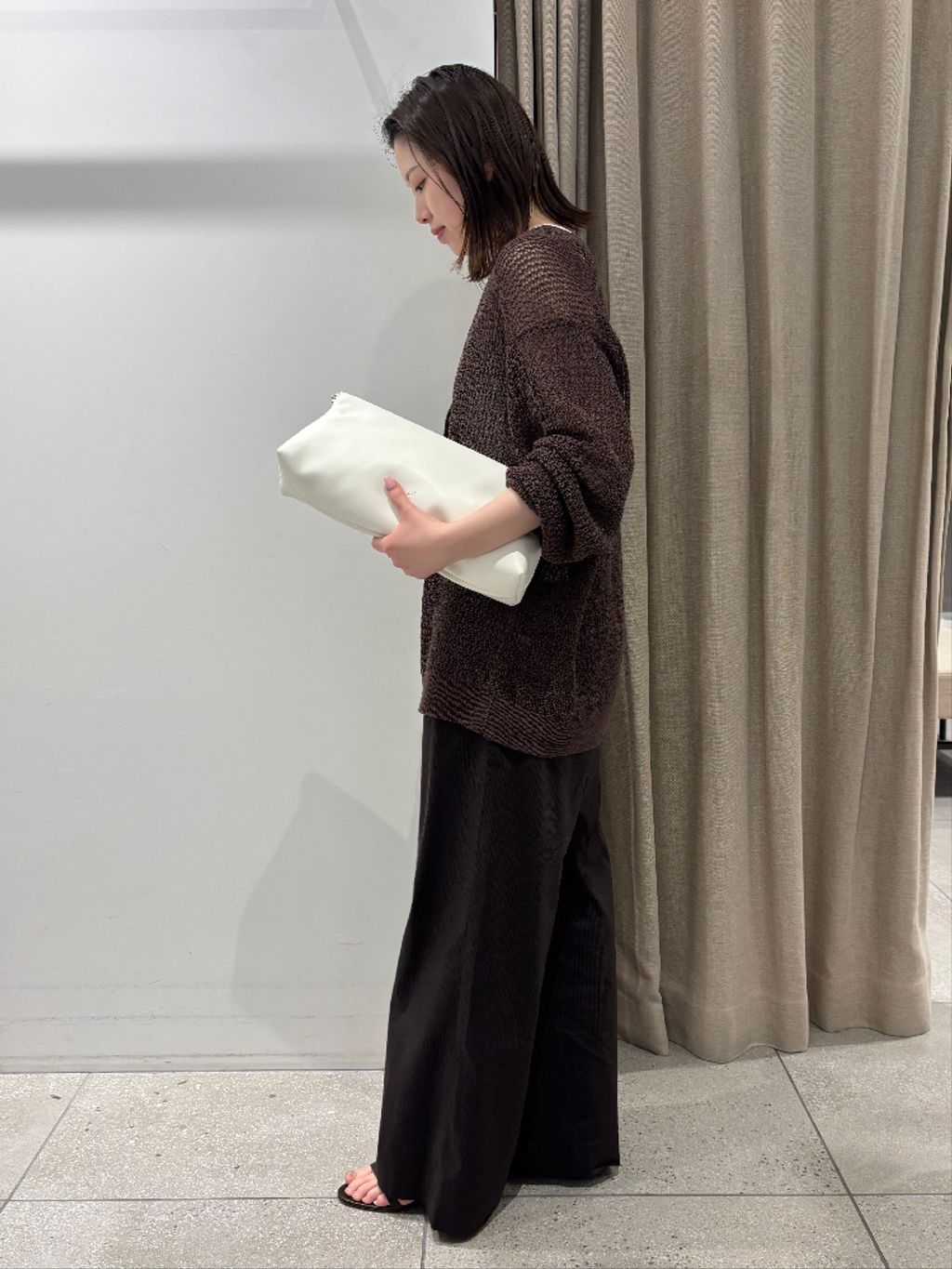 Plage / プラージュ | 2023SS | コットンシルク ポロカーディガン | ブラウン | レディース plage（プラージュ） カーディガン TWO TONE Vネック カーディガン