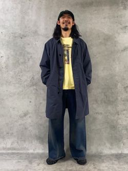 チェック リバーシブル ステンカラー コートのコーディネートスナップ