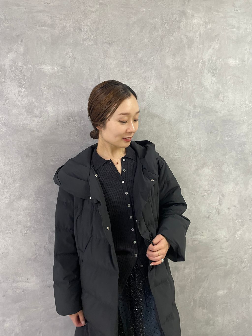 LIMONTA パフィーネックミドルダウンのコーディネートスナップ（yuzu