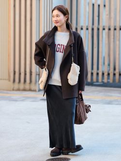 メルトンコクーンコートのコーディネートスナップ（minami