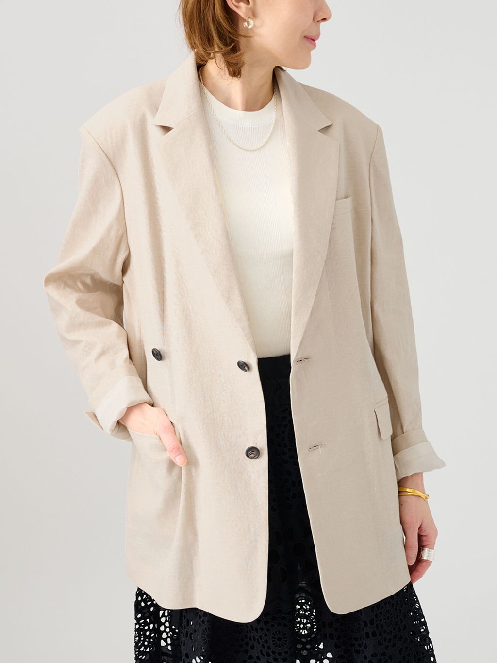 予約》Clean Linen Flex ジャケットのコーディネートスナップ（VERMEIL