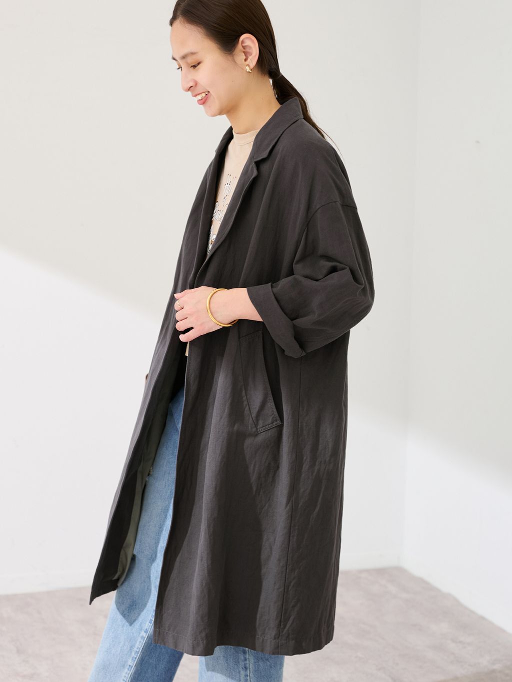 ≪一部カラーWEB限定 / 追加≫綿麻ポプリンコートのコーディネート