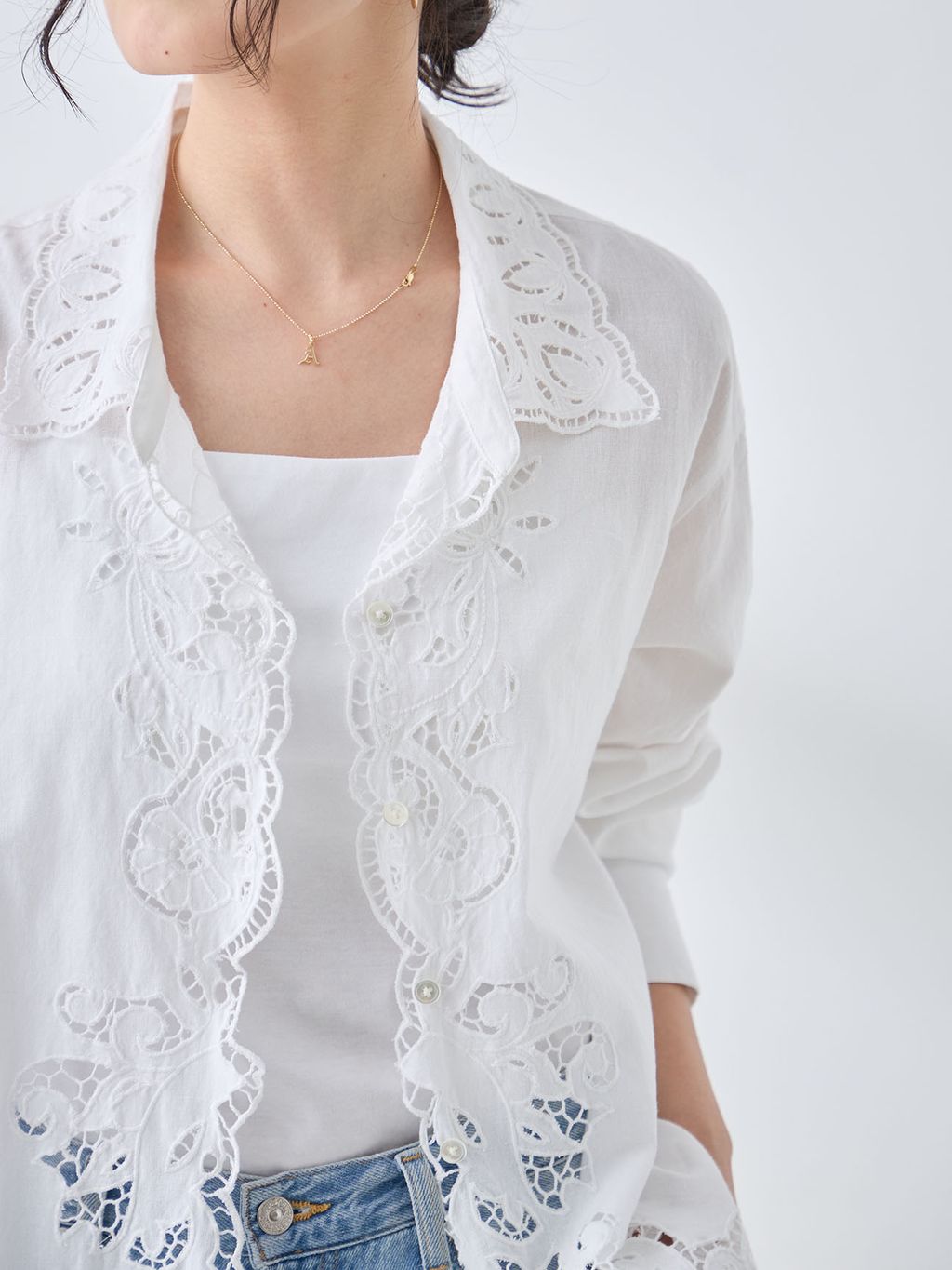 追加予約》刺繍レースシャツのコーディネートスナップ（KAMAKARI