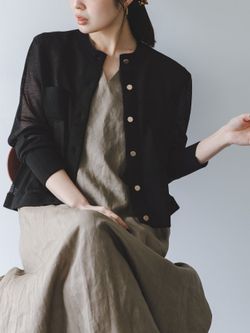 予約》【洗える】メッシュJ/Q シアークルーショートカーディガンの