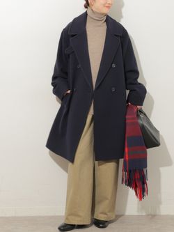 予約》尾州ウールスーパー100モッサロングコートのコーディネート