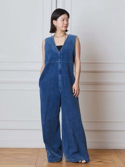 IENA LA BOUCLE インディゴコーデュロイオールインワンの