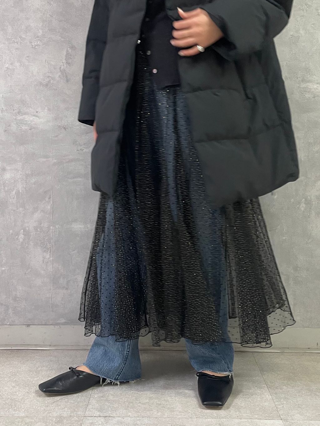 LIMONTA パフィーネックミドルダウンのコーディネートスナップ（yuzu