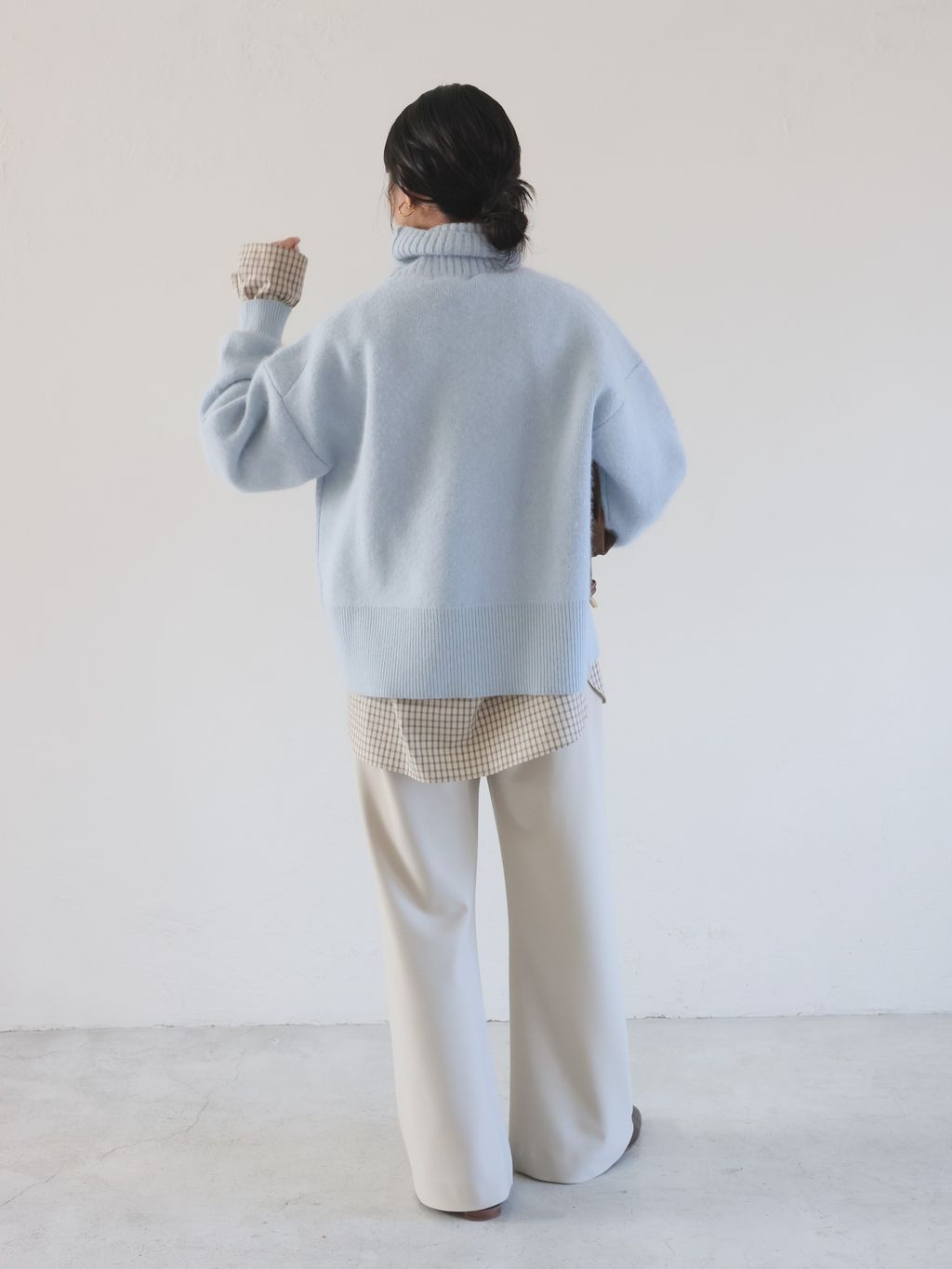 追加》ウォッシャブルファーリーダブルフェイスタートルニットの