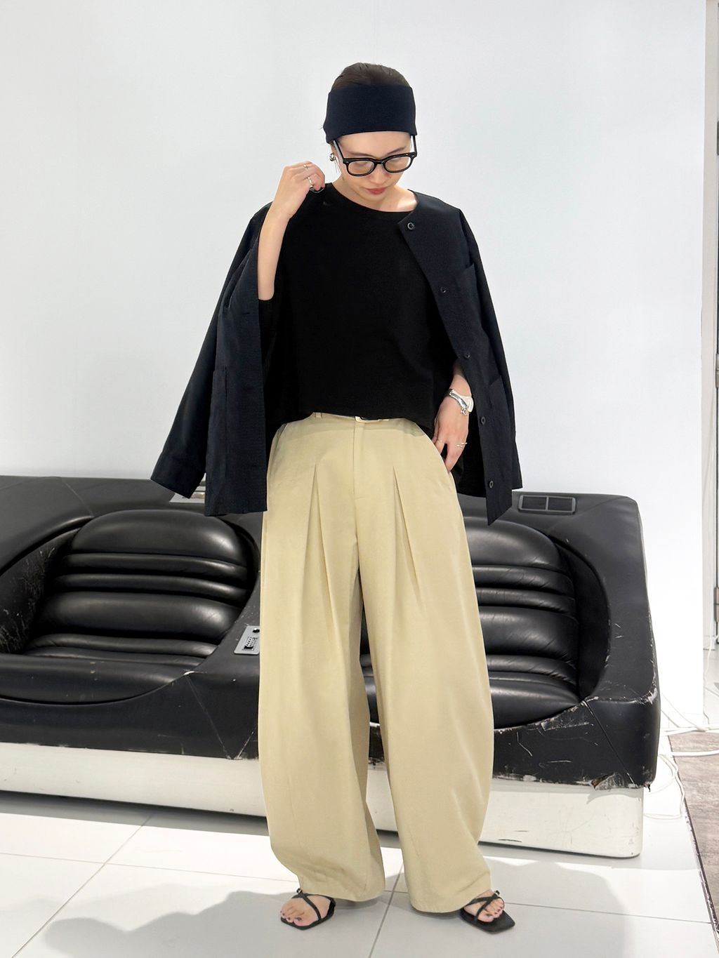 追加予約》ノーカラーサファリブルゾンのコーディネートスナップ