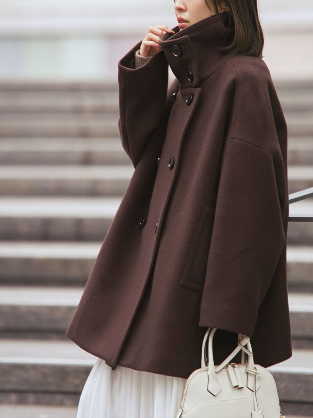 追加・WEB限定カラー》スタンドカラーオーバーコートのコーディネート