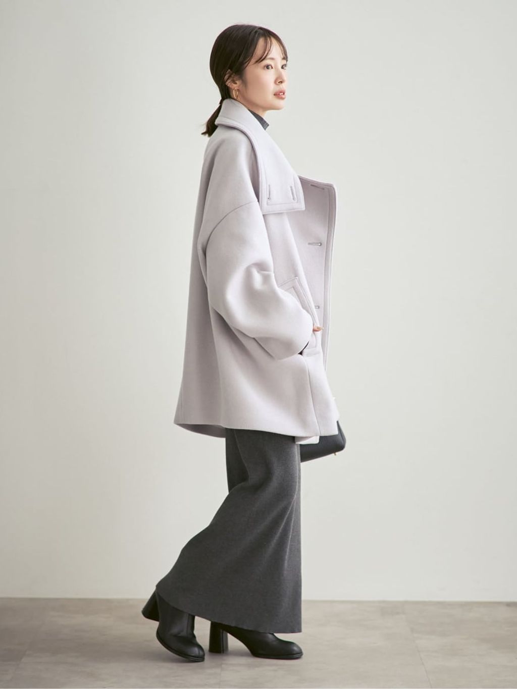 RY/PLリブハイネックロングワンピースのコーディネートスナップ