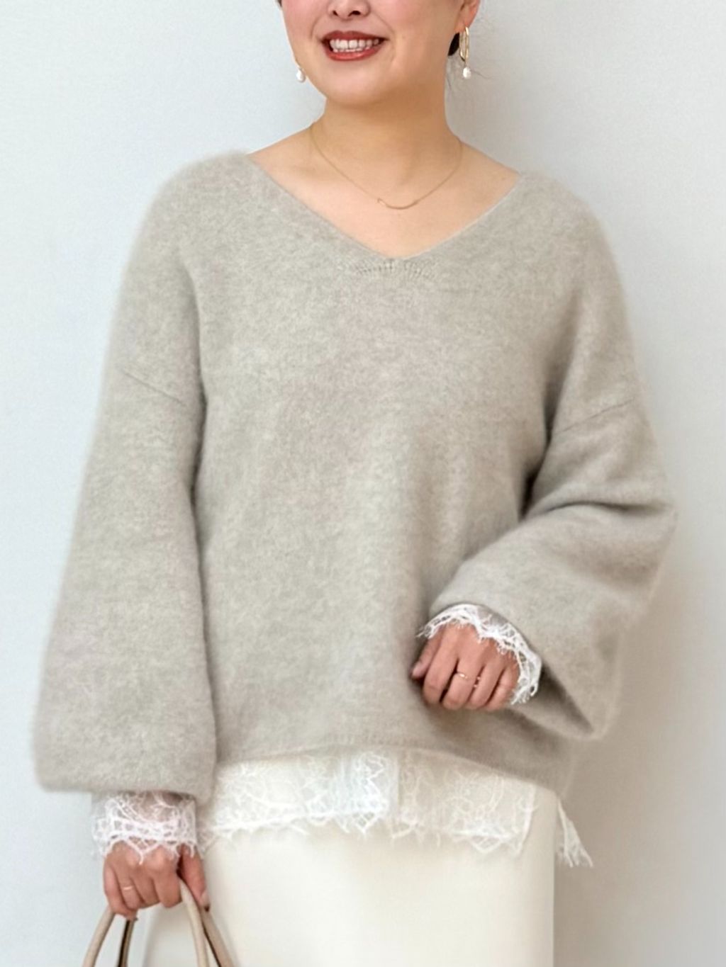 追加》ファーニット2WAYパフスリーブニットのコーディネートスナップ