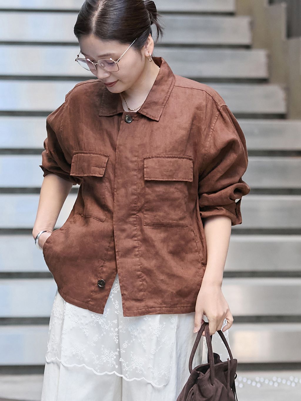 追加予約》リネンミリタリージャケットのコーディネートスナップ（Onda