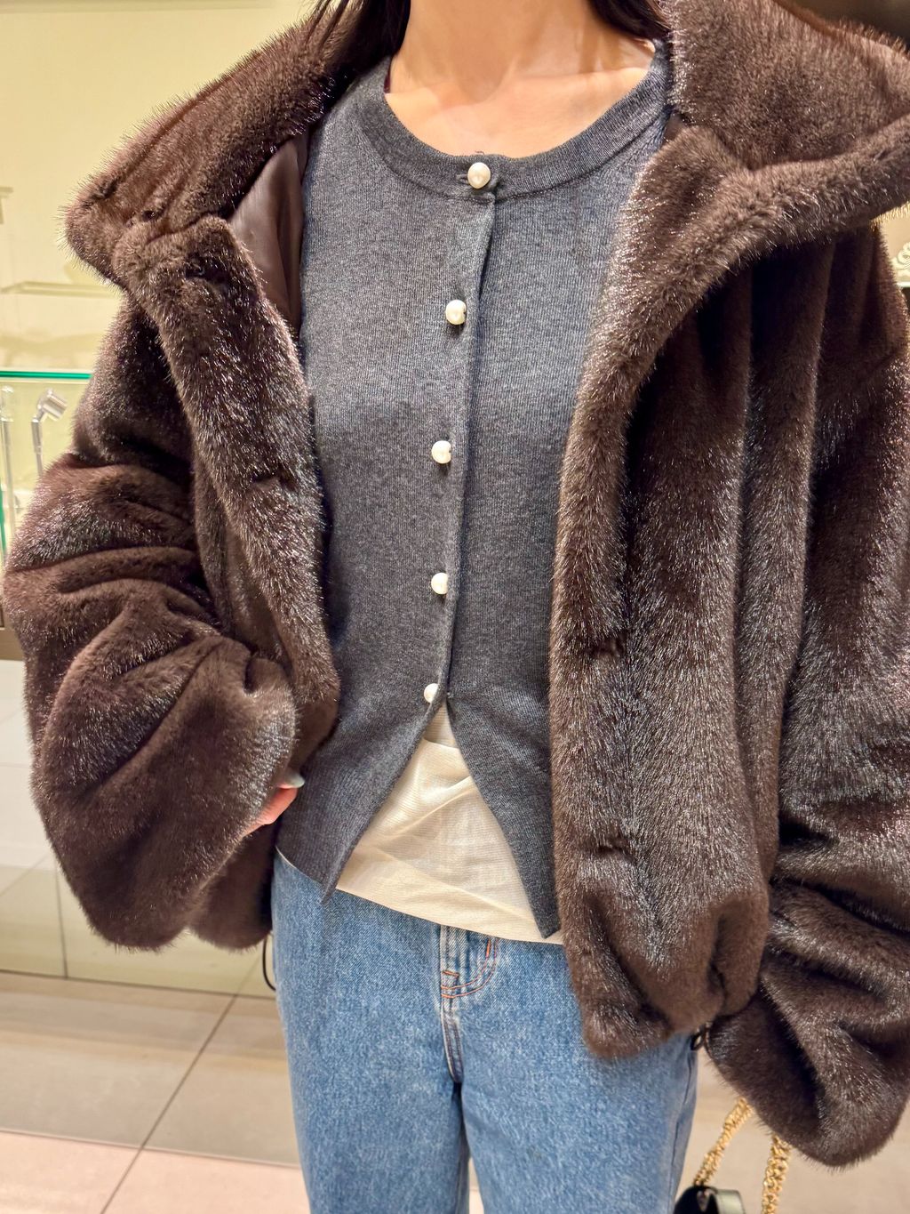 エコファースタンドカラーミドルブルゾンのコーディネートスナップ