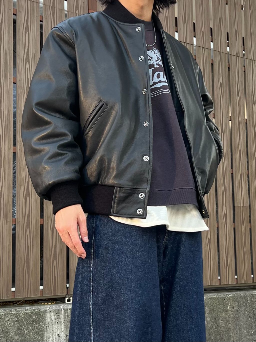 ゴートレザー アワード ジャケットのコーディネートスナップ（わたしょ