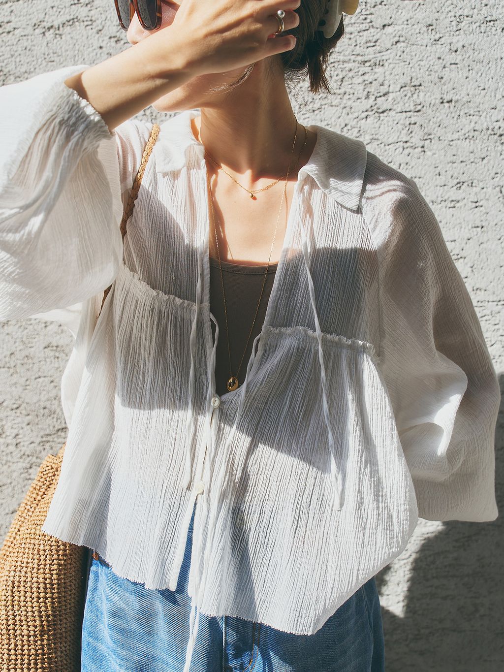 plage☆ 完売ホワイトCrepe BOHO ブラウス Crepe BOHO ブラウスのコーディネートスナップ（yoshie）｜Plage