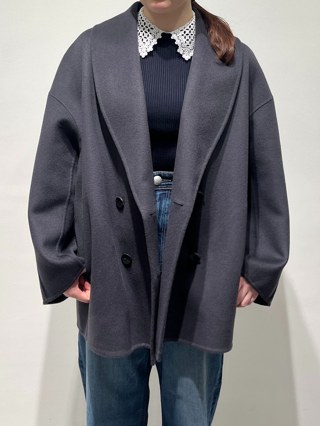 追加2》Super160 ショールカラーハーフコートのコーディネートスナップ