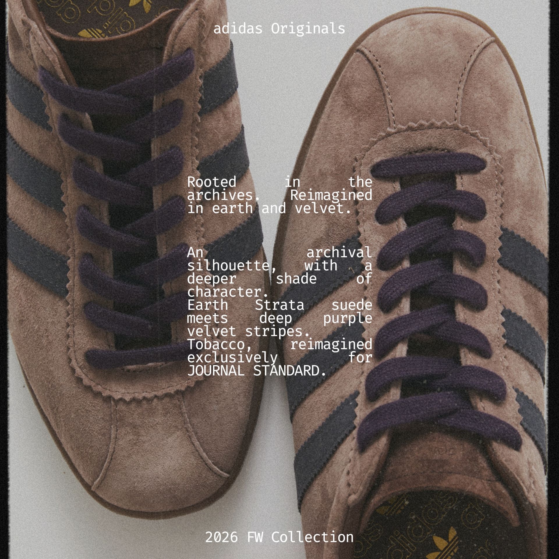 ブラウンに、ひとさじのパープル。別注adidas TOBACCO、予約スタート