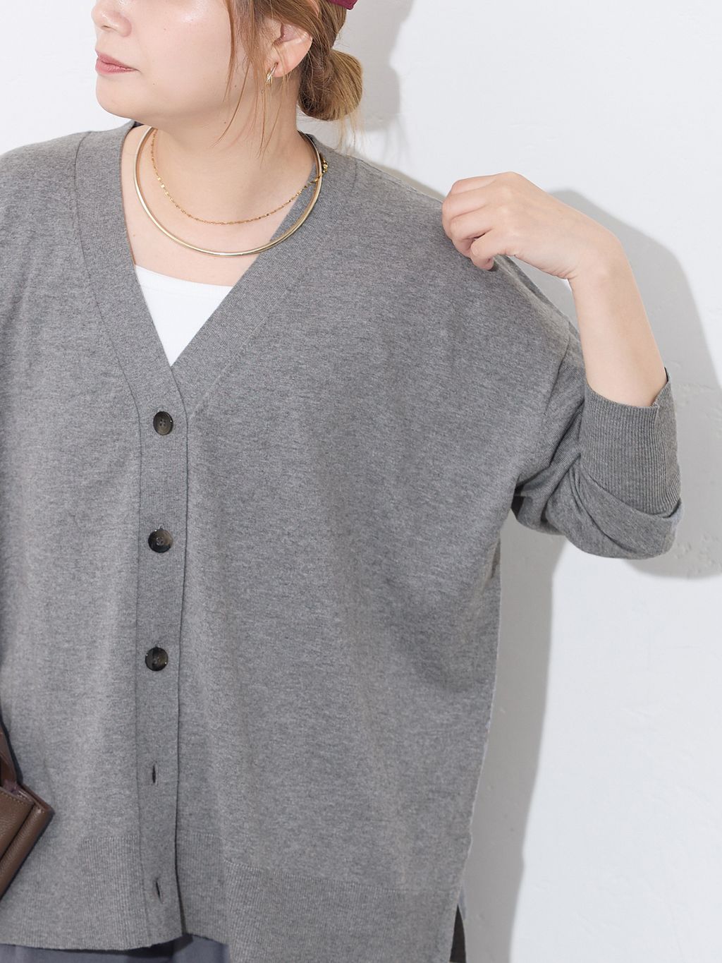予約》ウォッシャブルコットンシルクミックスVネックカーディガンの