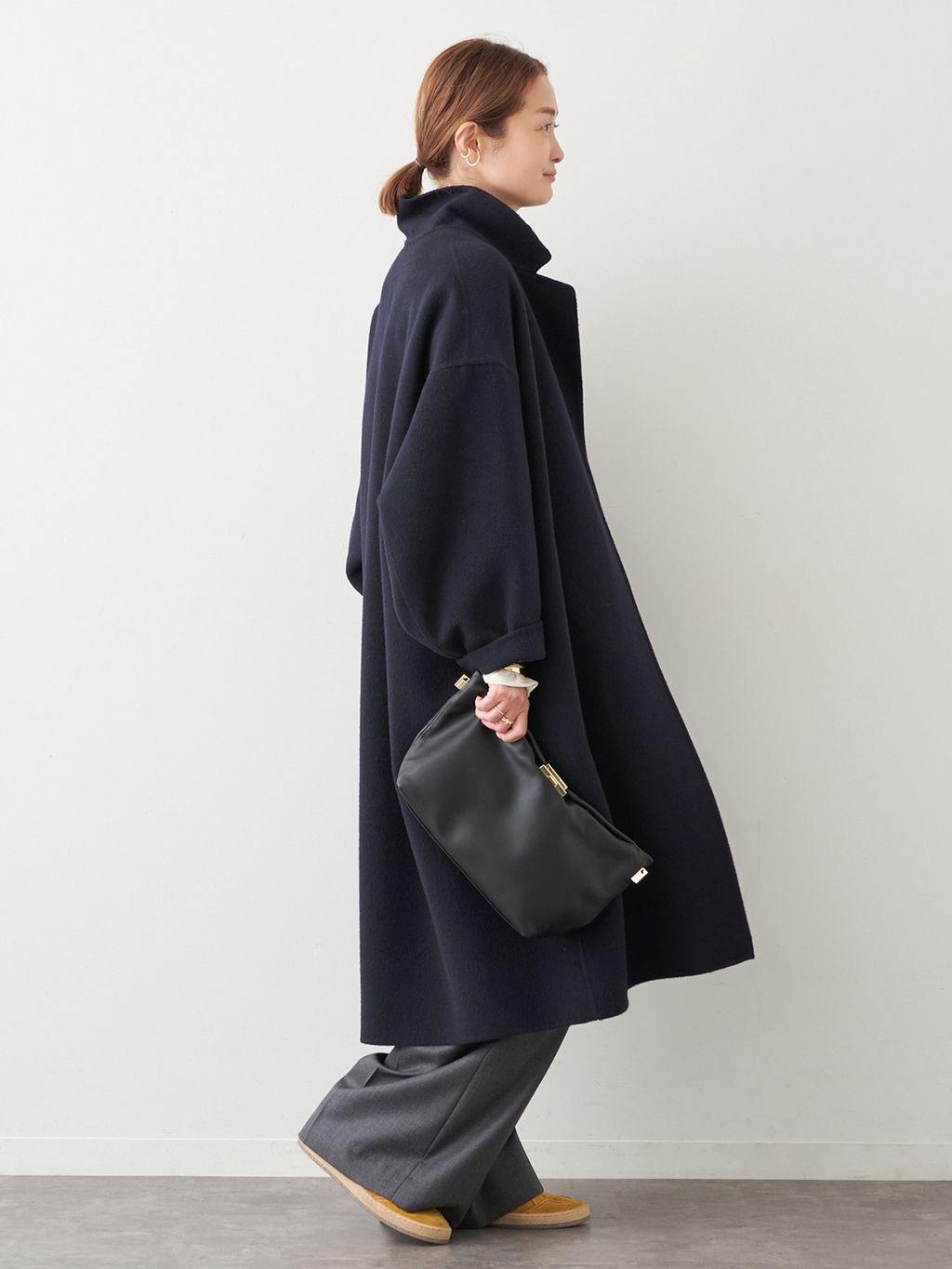 ウールアンゴラ リバーコートのコーディネートスナップ（MIZU
