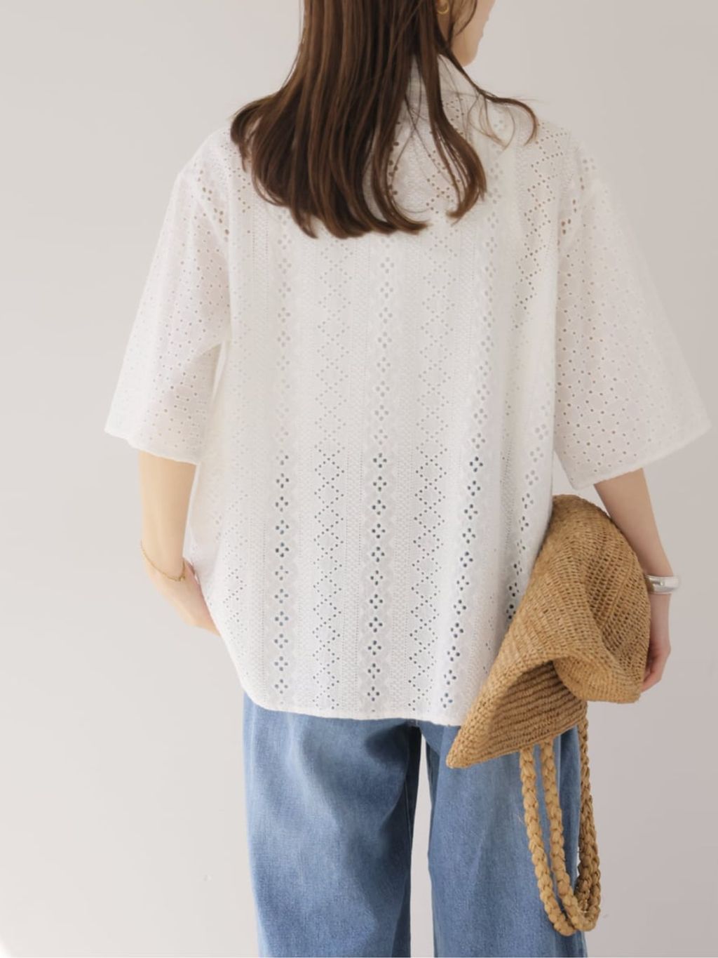 一部WEB限定追加》コットンカットワーク刺繍開襟シャツの