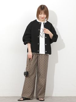 ノーカラーコクーンブルゾンのコーディネートスナップ（makoto