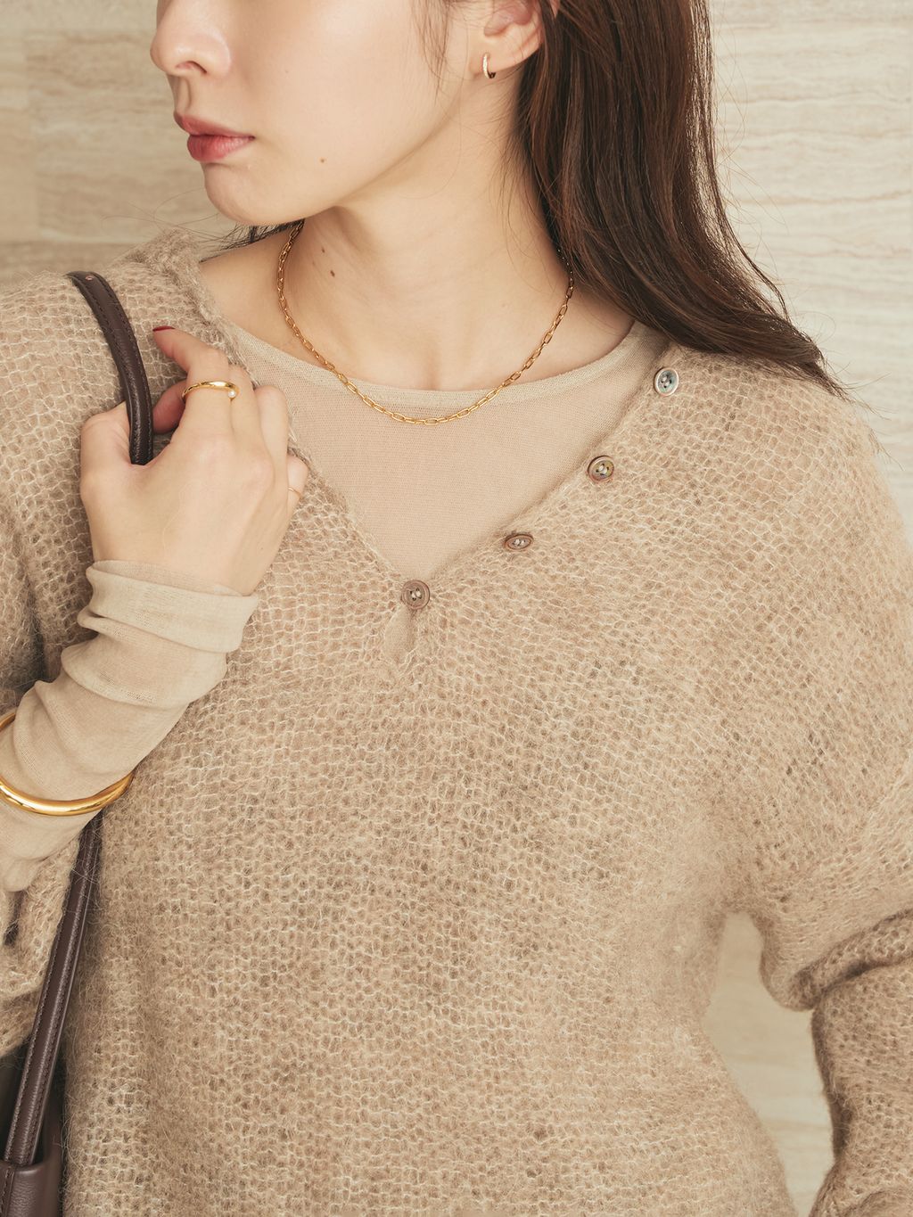 追加》ALPACA MIX BUTTON ニット 2のコーディネートスナップ（Nene