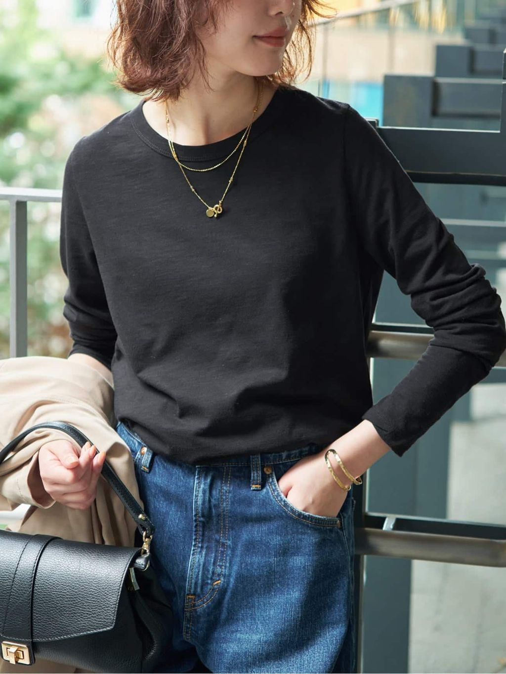 シアー天竺クルーネックロンTEEのコーディネートスナップ（Kamiya