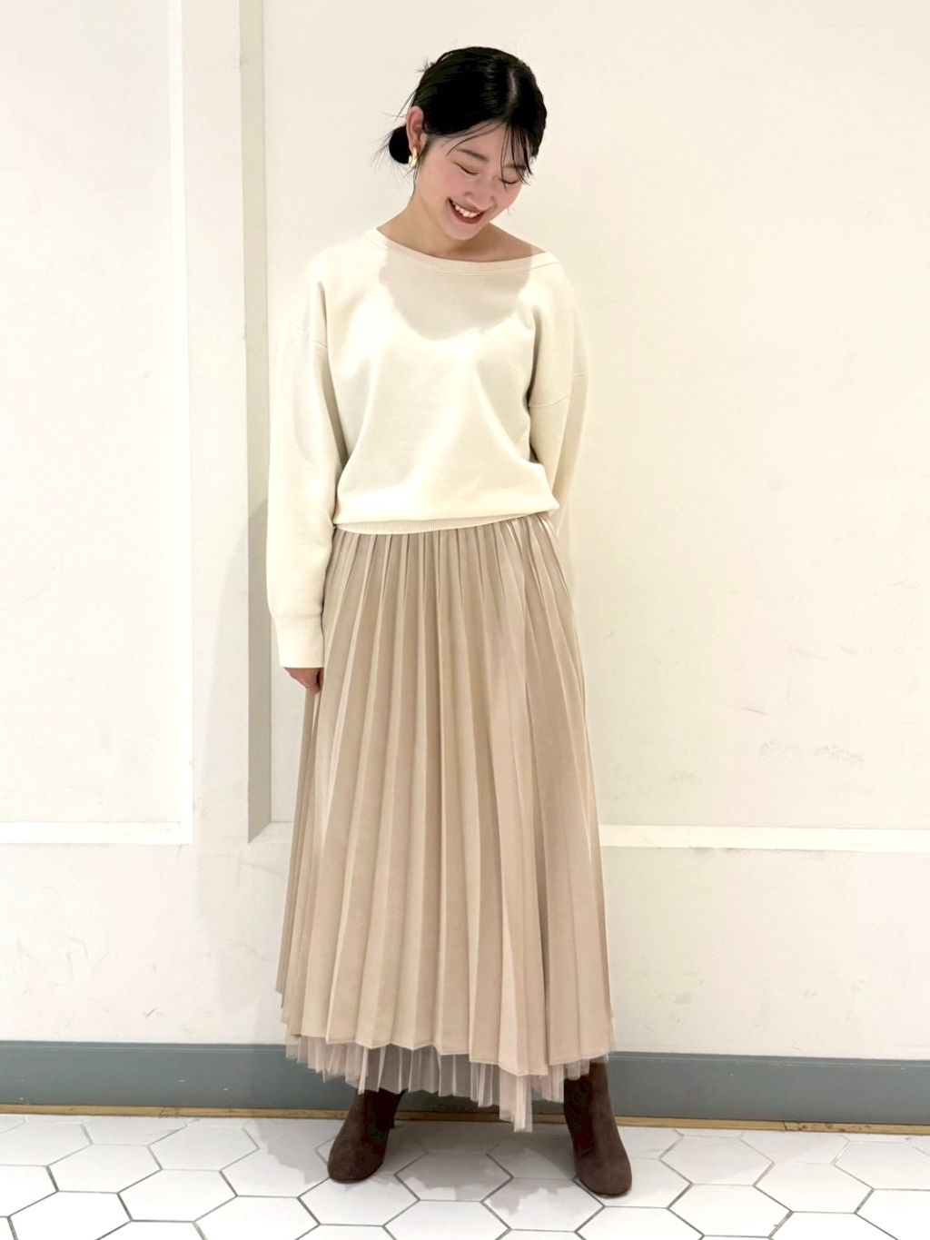 洗える】ダブルアコーディオンプリーツスカートのコーディネート