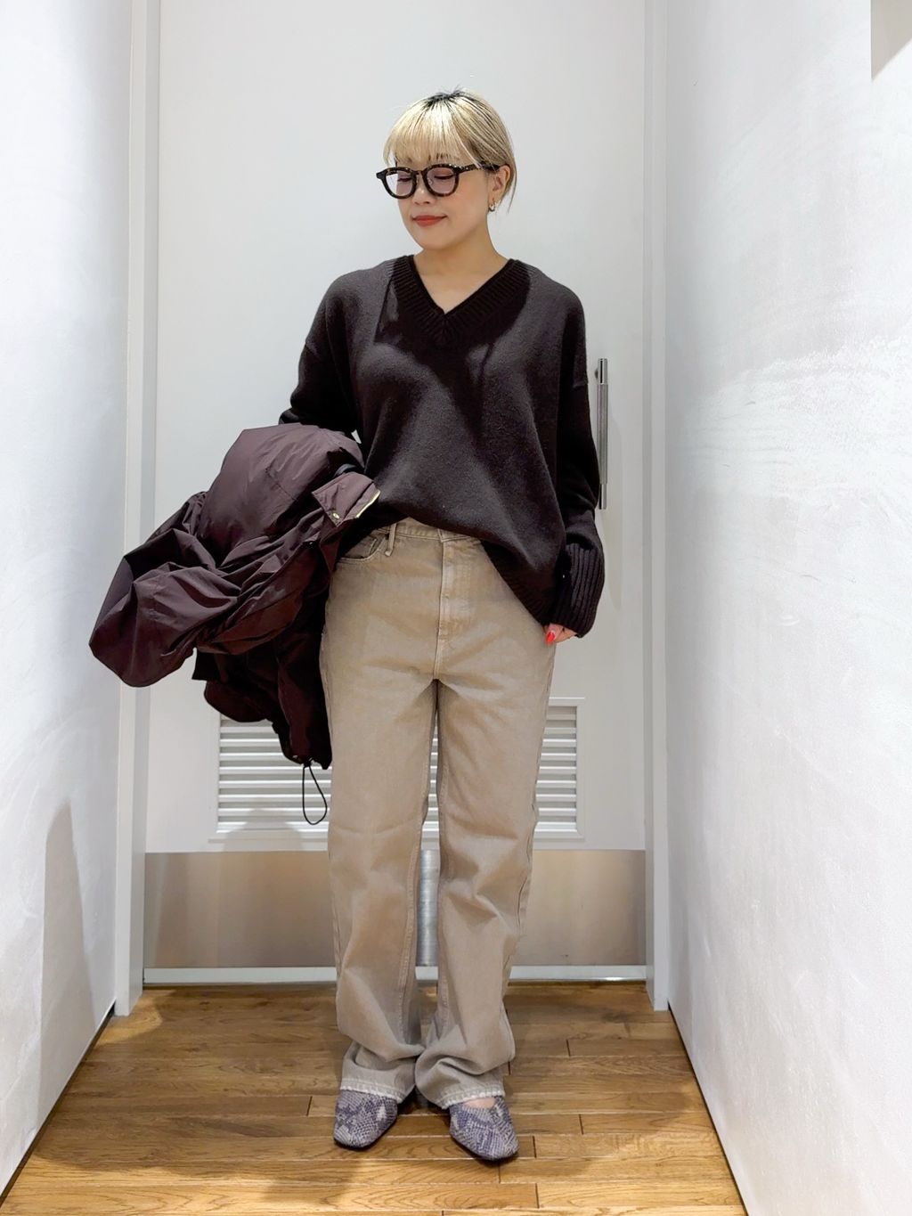 2WAY撥水ダウンハーフコートのコーディネートスナップ（Yoshizawa