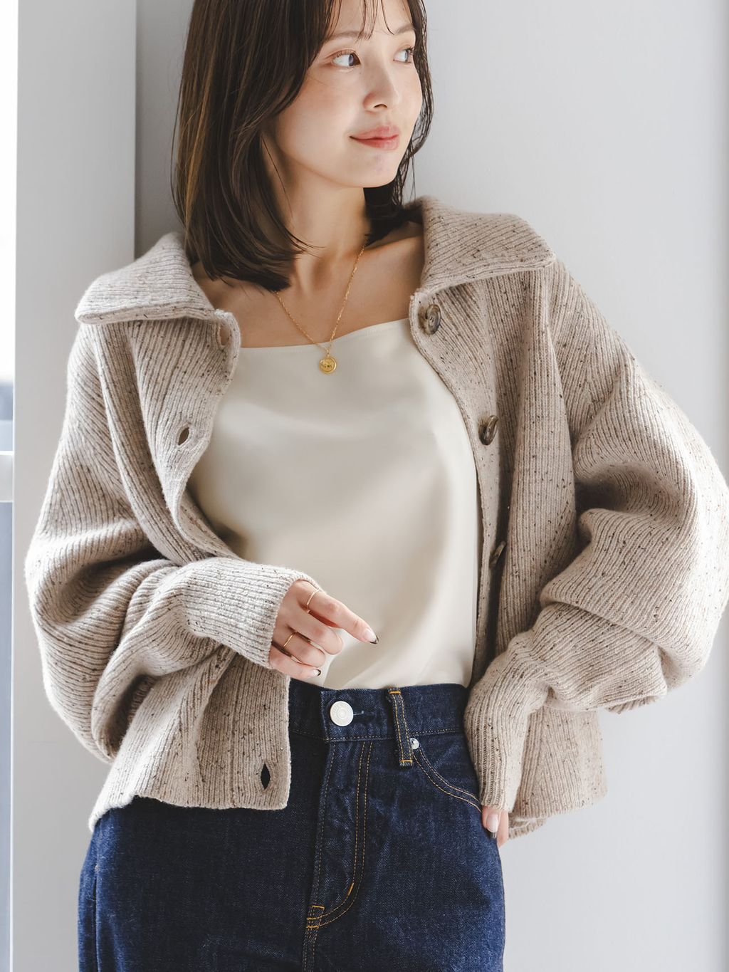 NOBLE別注》Venit/ヴェニット ネップツイードパフスリーブカーディガン