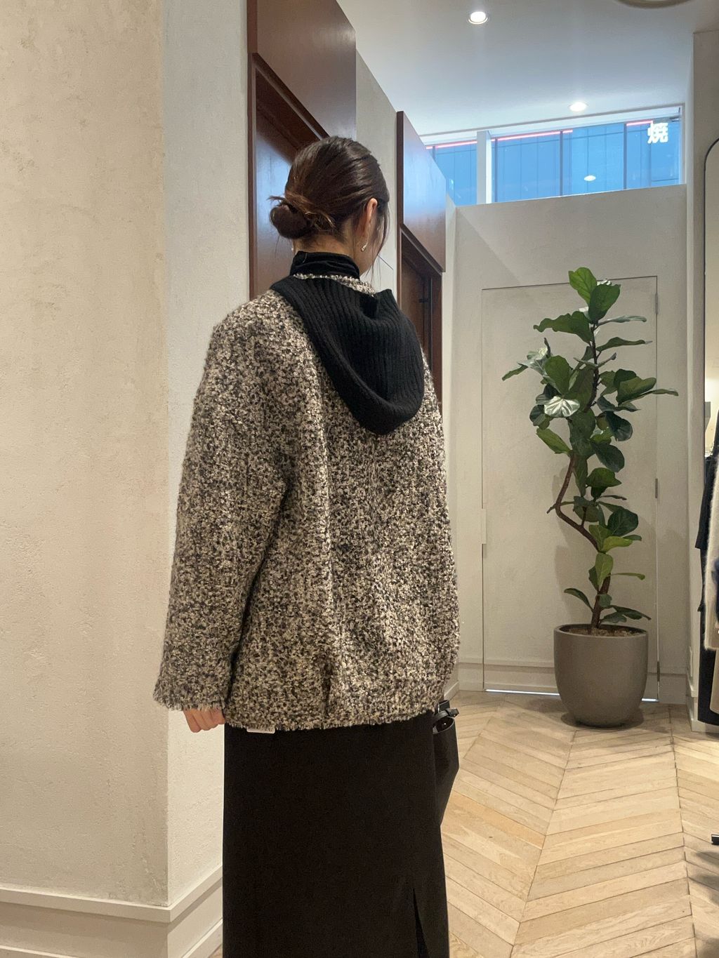 ループヤーンノーカラージャケットコートのコーディネートスナップ